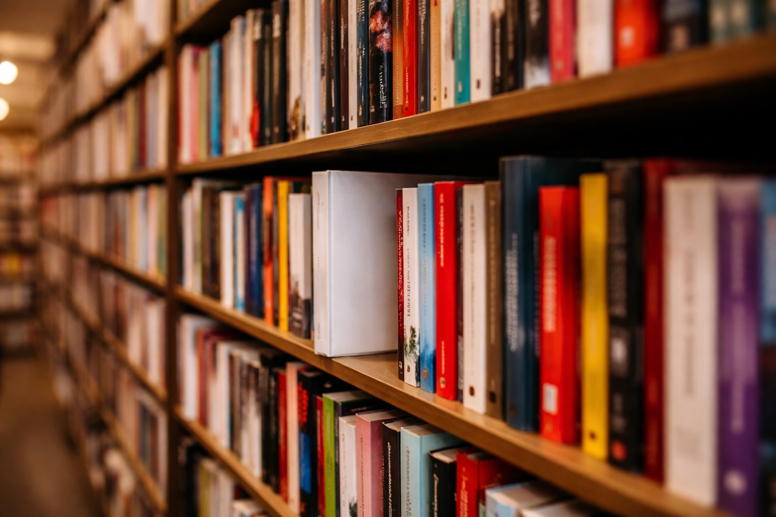 An author's book lost among countless others on a crowded bookshelf